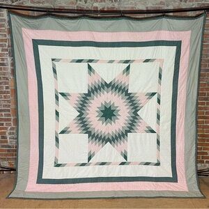Vintage Lone Star Queen Quilt 96” X 99” Pink/Green